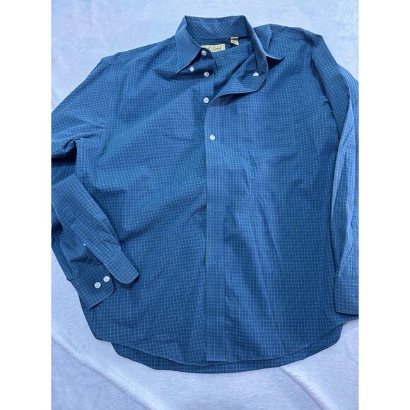Roundtree Yorke Gold Label Dress Shirt Mens L Large Blue/Green Plaid Long Sleeve - Picture 3 of 7